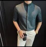 Elbow-Sleeve Stand Collar Button-Up Plain Shirt
