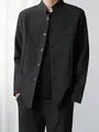 Plain Stand Collar Button-Up Blazer