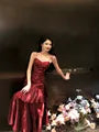 Spaghetti Strap V-Neck Plain Ruffle Panel Ruched Mermaid Evening Gown