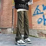 Mid Waist Fleece-Lined Plain Wide Leg Cargo Pants
