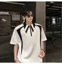 Short Sleeve Two Tone Panel Half Zip Polo Shirt