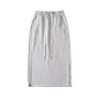 Drawstring Waist Plain Side-Slit Midi H-Line Skirt