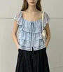 Cap Sleeve Square-Neck Tie-Front Lace-Trim Tiered Loose-Fit Blouse