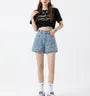 Mid Rise Wide Leg Denim Shorts