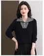 Mock Two-Piece Long-Sleeve Striped Collar Sweater