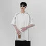Elbow-Sleeve Crew Neck Plain Contrast Stitching T-Shirt