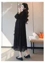 Maternity Long-Sleeve Tie-Neck Polka Dot Loose Fit Midi Dress