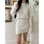 Round Neck Plain Cable Knit Mini Sheath Sweater Dress