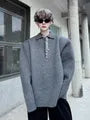 Long-Sleeve Rhinestone Glitter Polo-Neck Sweater
