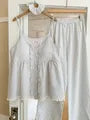 Couple Matching Striped Ruffle Pajama Camisole Top / Straight Leg Pants / Short Sleeve Collared Shirt / Shorts / Set