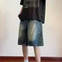 Mid Rise Washed Wide Leg Denim Shorts