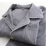 Pajama Set: Long-Sleeve Lapel Collar Contrast Trim Button-Up Top + Pants