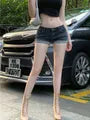 Low Rise Washed Roll Up Hem Denim Shorts