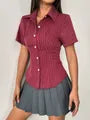Short Sleeve Collared Stripe Slim-Fit Shirt