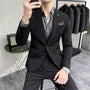 Set: Lapel Collar Plain Blazer + Mid Rise Cropped Straight Leg Dress Pants