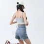 High Waist Washed Denim Hot Pants