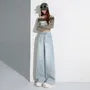 Mid Rise Rhinestone Washed Wide Leg Jeans (Various Designs)