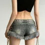 Low Rise Studded Denim Hot Pants