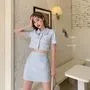 Tweed Short-Sleeve Crop Top / High-Waist Slim-Fit Skirt