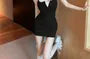 Spaghetti Strap Halter Neck Mock Two Piece Ruched Mini Bodycon Dress