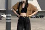 Mid Waist Washed Paneled Wide Leg Jeans