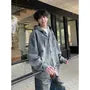 Drop Shoulder Hooded Washed Denim Shirt Jacket
