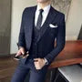 Set: Lapel Collar Pinstriped Double Breasted Blazer + Mid Rise Pinstriped Dress Pants + V-Neck Pinstriped Single Breasted Vest
