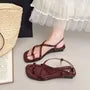 Braided Loop Toe Faux Leather Low Heel Sandals