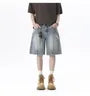 Mid Rise Washed Panel Denim Shorts