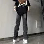 Mid Rise Distressed Washed Straight Leg Jeans