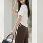 Short-Sleeve Asymmetrical Neck Plain Drawstring T-Shirt