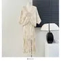 Lace V-Neck Shirt / Fringed High-Waist Pencil Skirt
