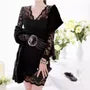 Long Sleeve V-Neck Plain Lace Mini Sheath Dress