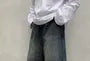 High Rise Washed Loose Fit Wide Leg Denim Jorts