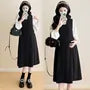 Maternity Mock Two-Piece Long-Sleeve Two Tone Midi A-Line Dress