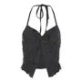 Halter-Neck Distressed Twisted Open-Back Slit Crop Camisole Top