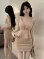 Sleeveless Square Neck Plain Peplum Mini Sheath Dress