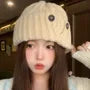 Button Accent Cable Knit Beanie