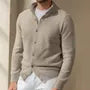 Mock Neck Button-Up Plain Cardigan
