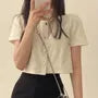 Short-Sleeve Round Neck Plain Blouse