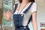 Pocket Detail Roll Up Hem Denim Overall Shorts