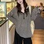 Long-Sleeve Henley Striped Top