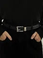 Engraved Buckle Braided Faux Leather Belt