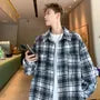 Long-Sleeve Plaid Pocket Detail Oversized Shirt