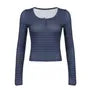 Long Sleeve Half-Button Striped Slim-Fit Crop Top