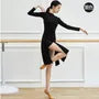 Long-Sleeve Crew Neck Plain Side-Slit Dance Dress