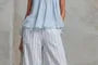 Halter Neck Plain Sheer Tank Top / High Waist Striped Loose-Fit Wide-Leg Pants