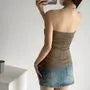 Plain Ruched Slit Tube Top