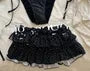 Set: Halter Dotted Lace Trim Bikini Top + Bottom + Cover Up Skirt