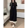 Short Sleeve Round Neck Two Tone Ruffle Midi A-Line Dress